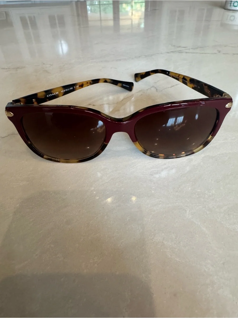 Coach Burgundy and Tortoiseshell Cat-Eye Sunglasses